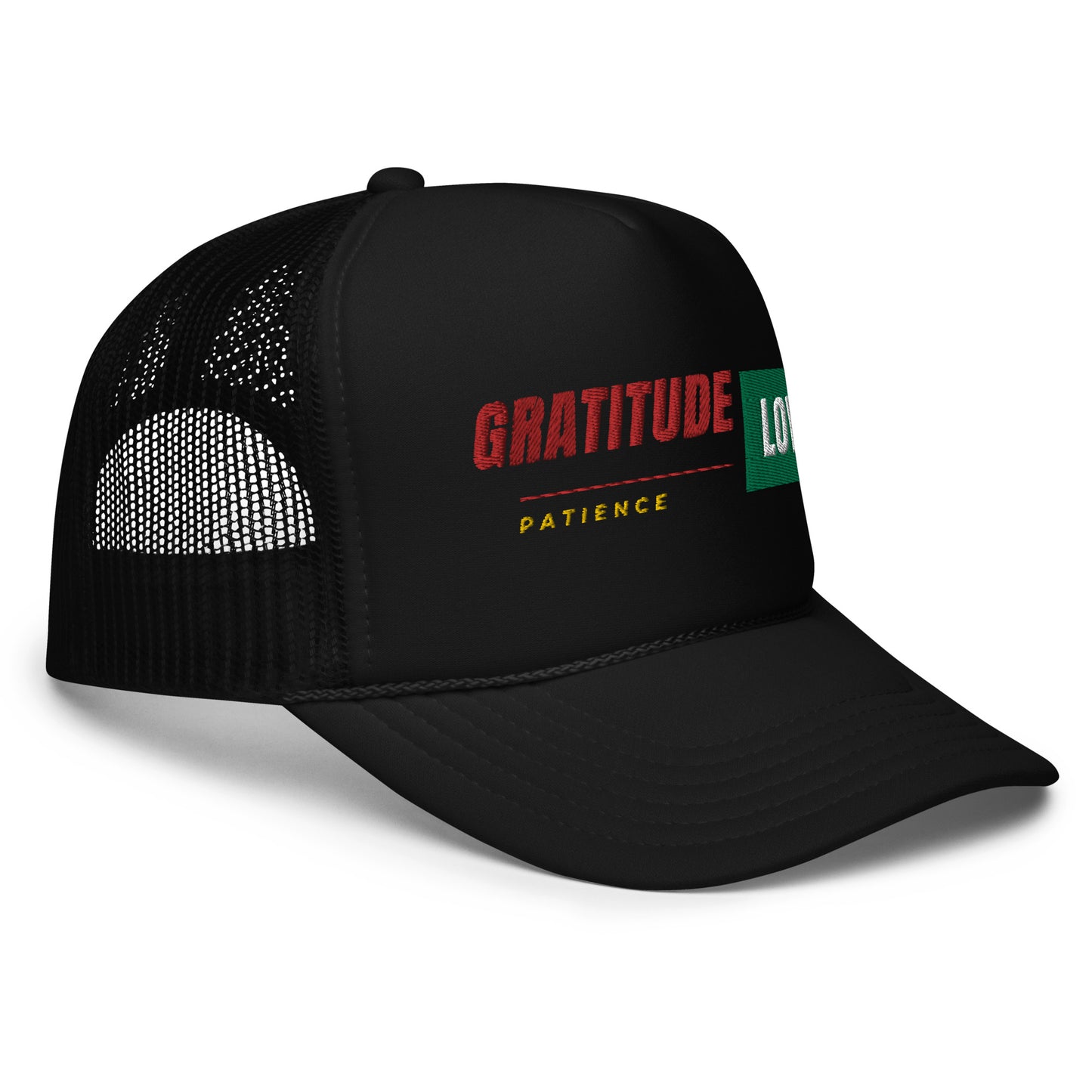 Gratitude Love Patience trucker hat by Amagiri Young