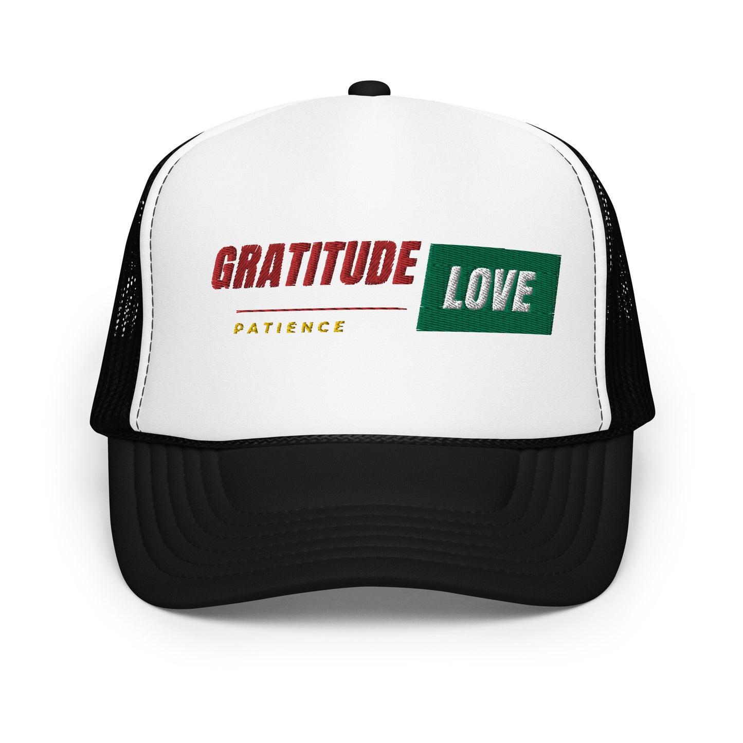 Gratitude Love Patience trucker hat by Amagiri Young