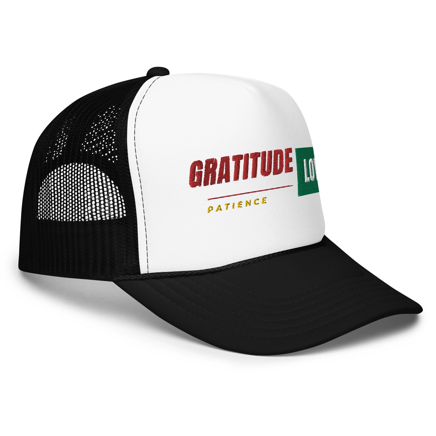 Gratitude Love Patience trucker hat by Amagiri Young