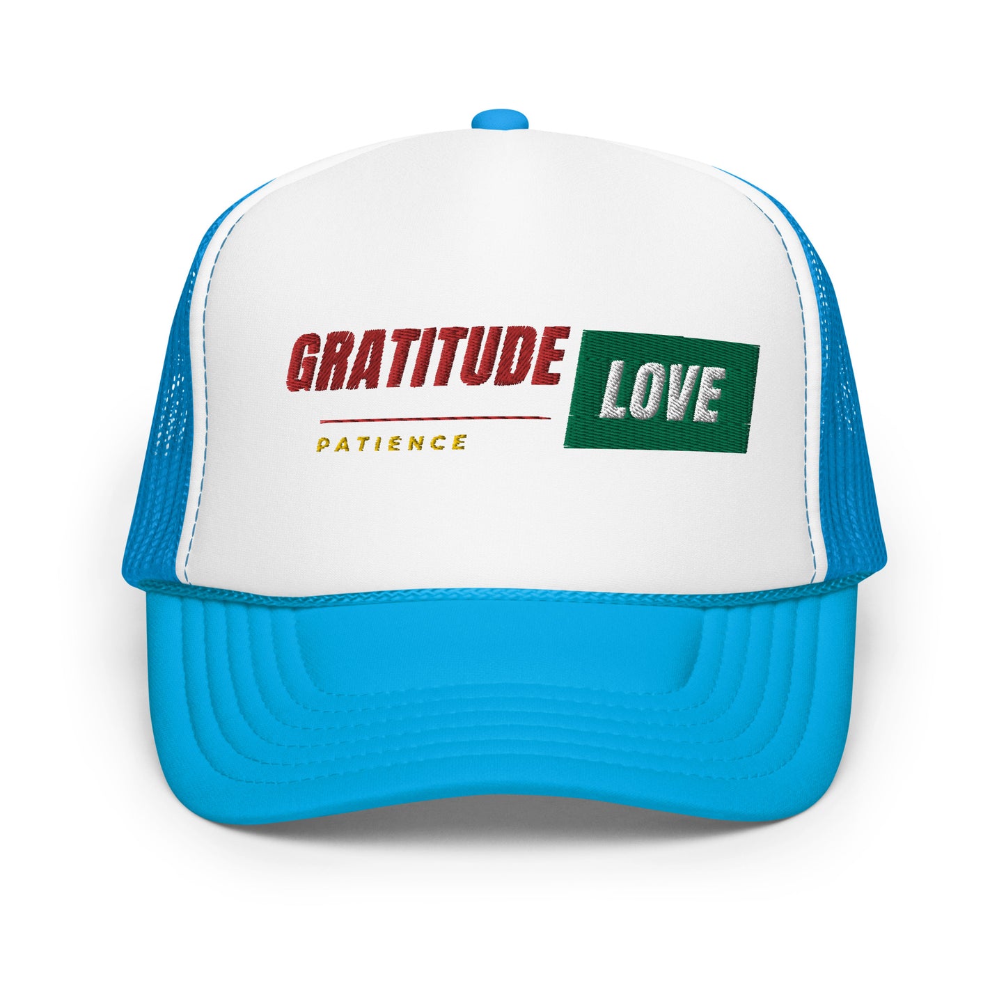 Gratitude Love Patience trucker hat by Amagiri Young