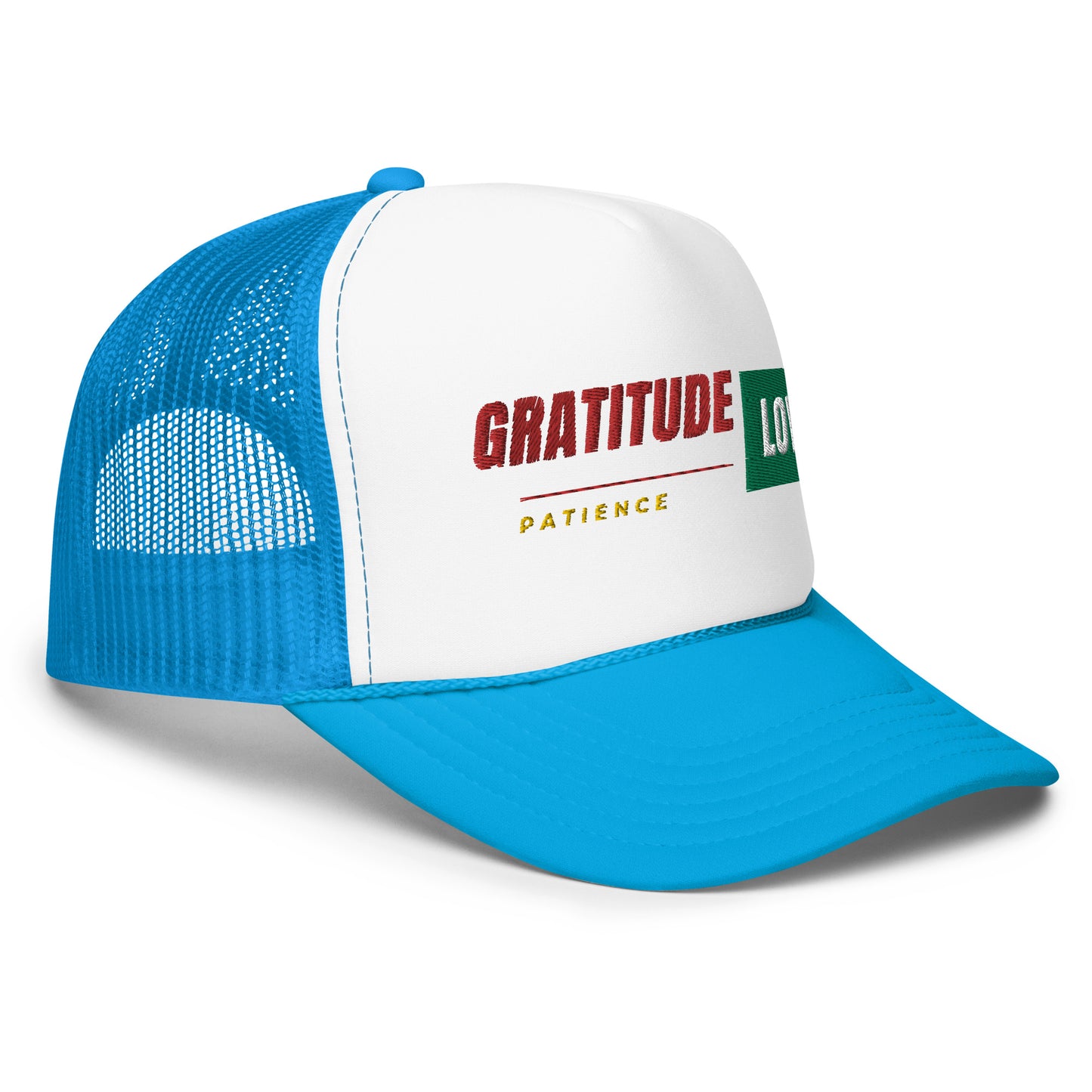 Gratitude Love Patience trucker hat by Amagiri Young
