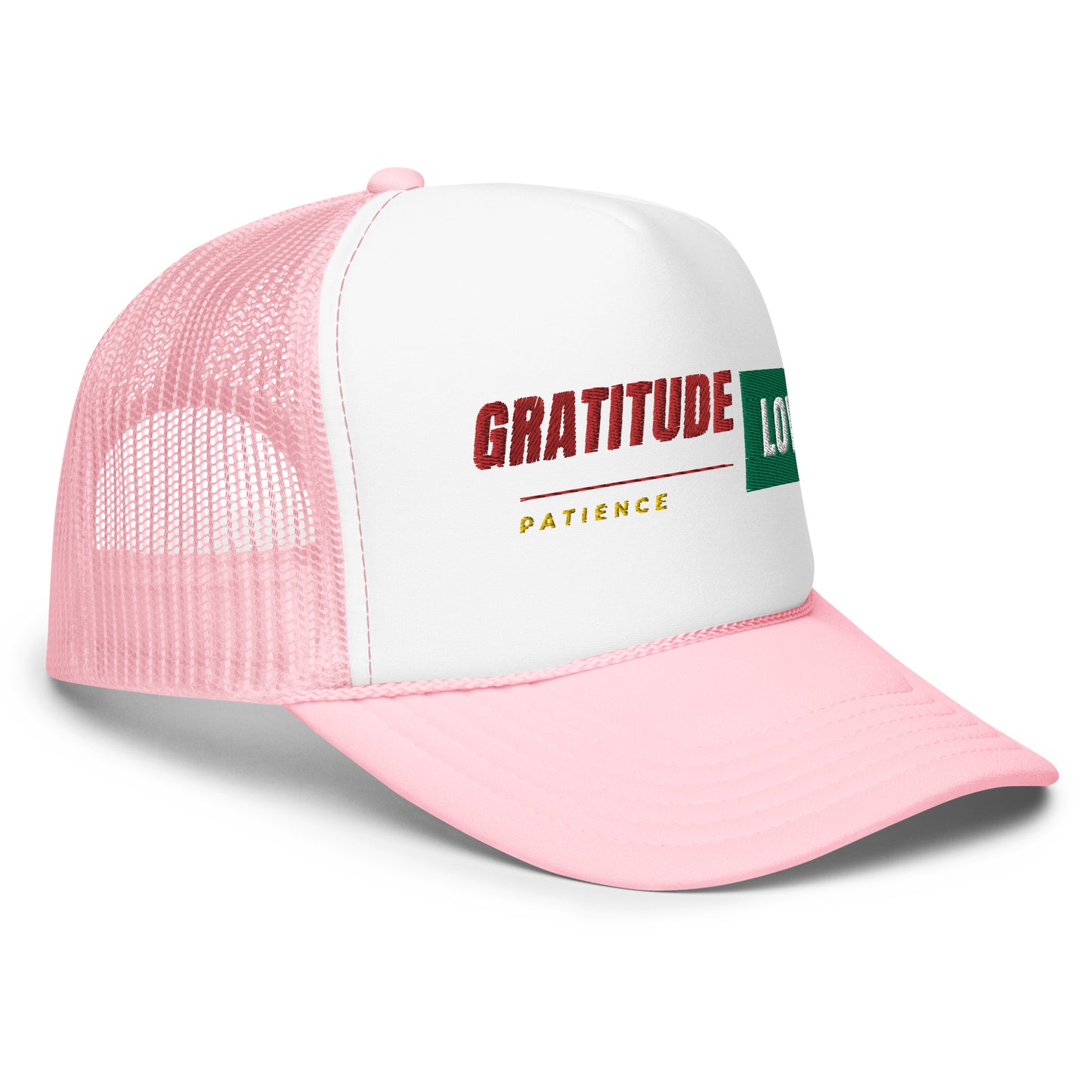 Gratitude Love Patience trucker hat by Amagiri Young