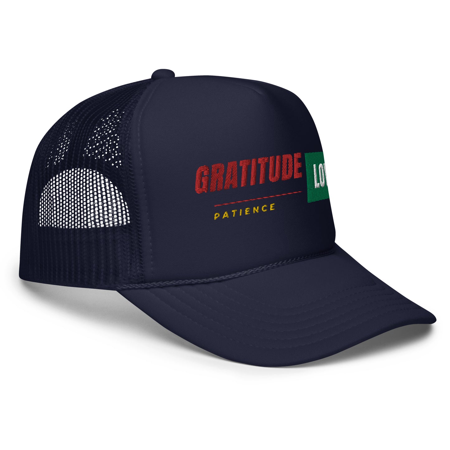 Gratitude Love Patience trucker hat by Amagiri Young