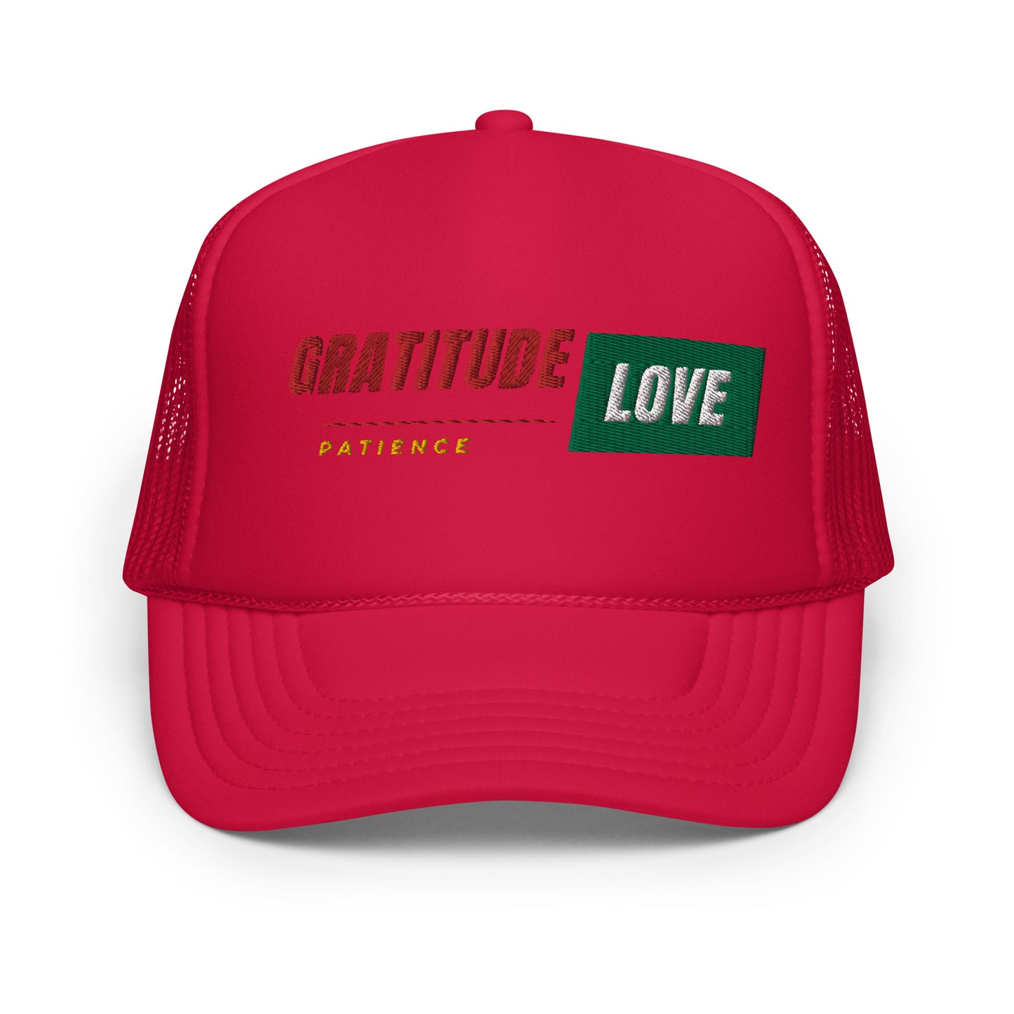 Gratitude Love Patience trucker hat by Amagiri Young