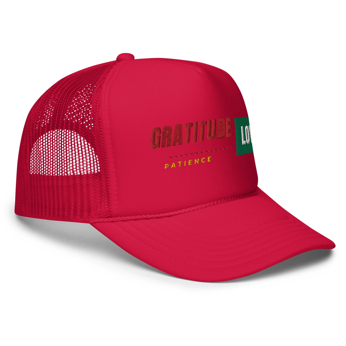 Gratitude Love Patience trucker hat by Amagiri Young