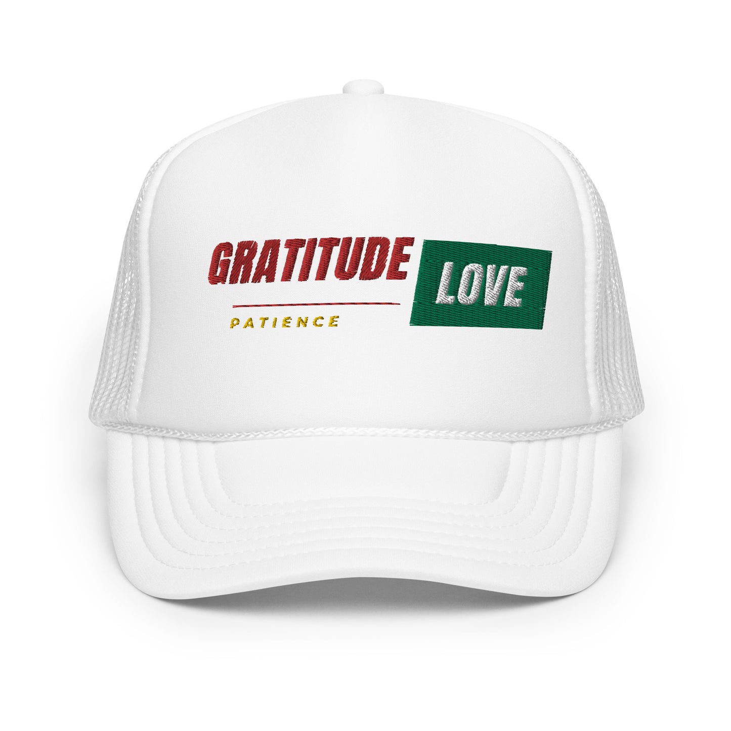 Gratitude Love Patience trucker hat by Amagiri Young