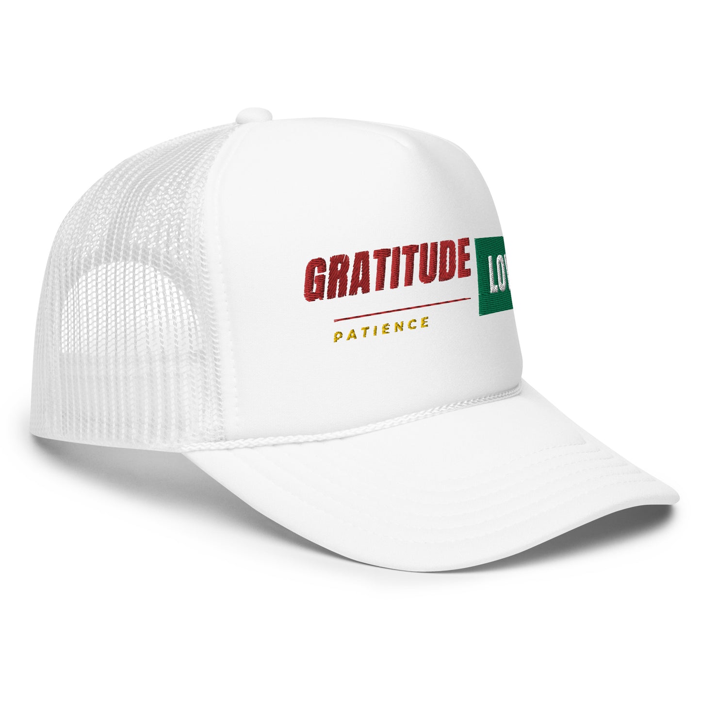 Gratitude Love Patience trucker hat by Amagiri Young