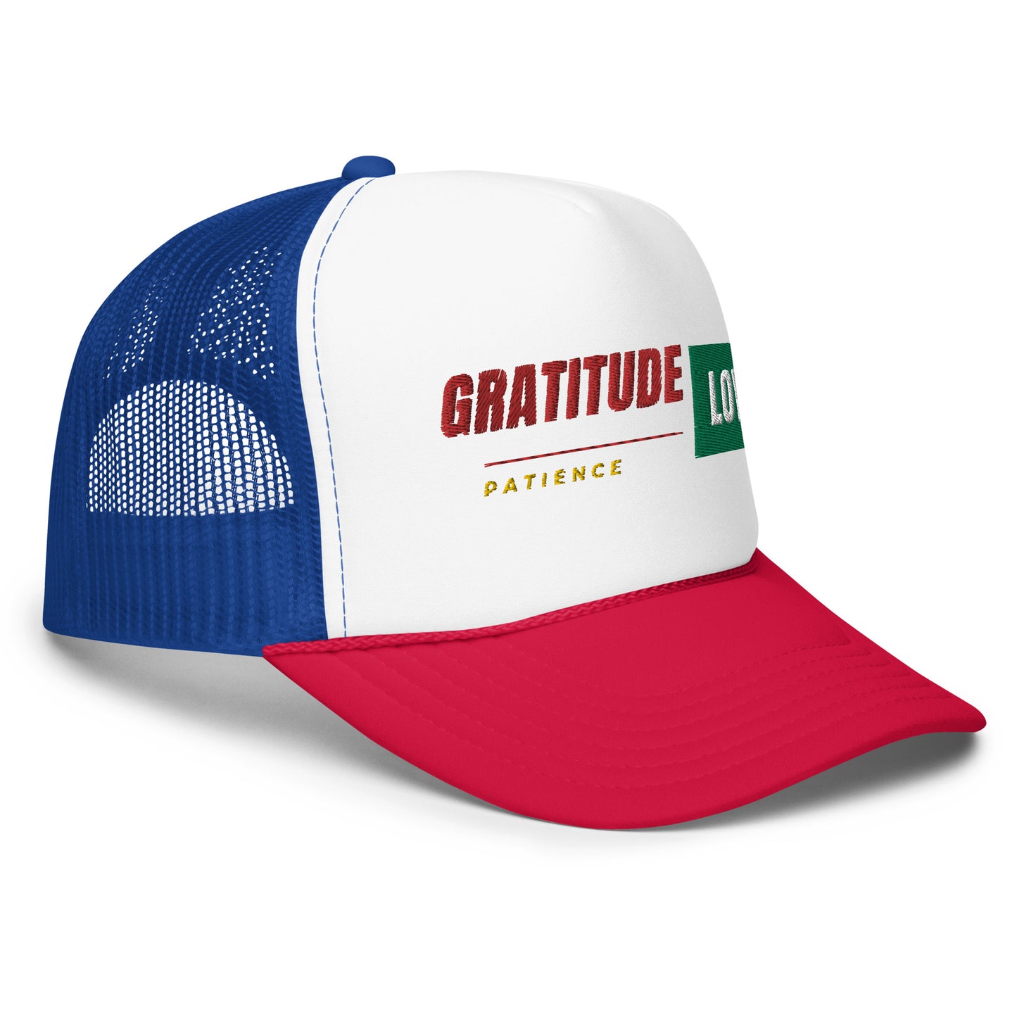Gratitude Love Patience trucker hat by Amagiri Young