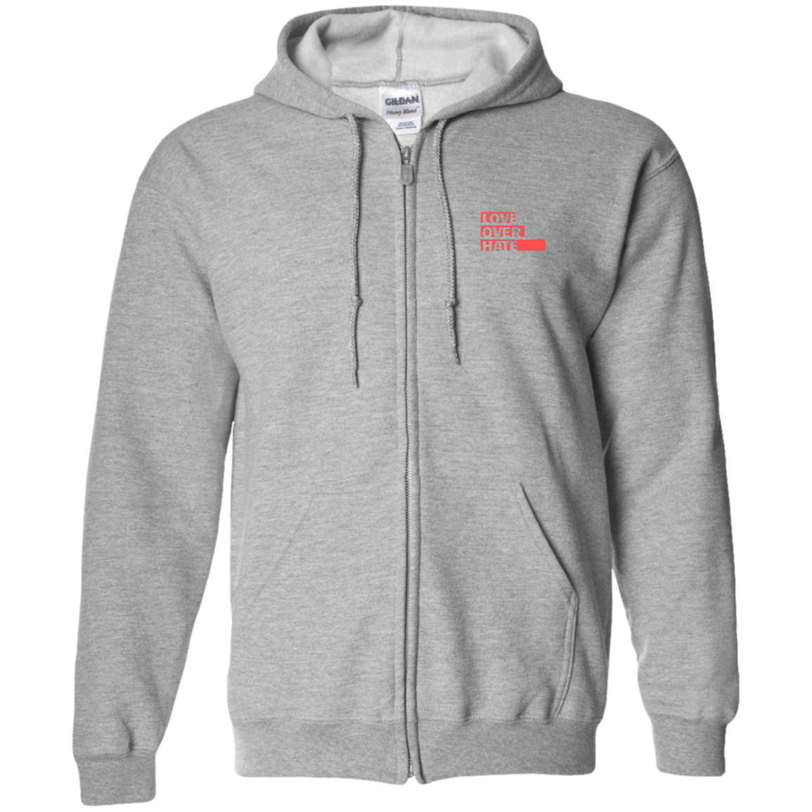 Love over Hate Zip Up Hooded Sweatshirt