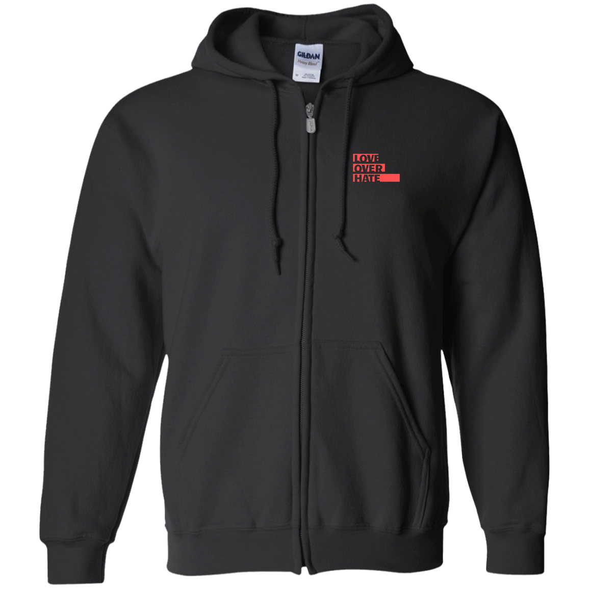 Love over Hate Zip Up Hooded Sweatshirt