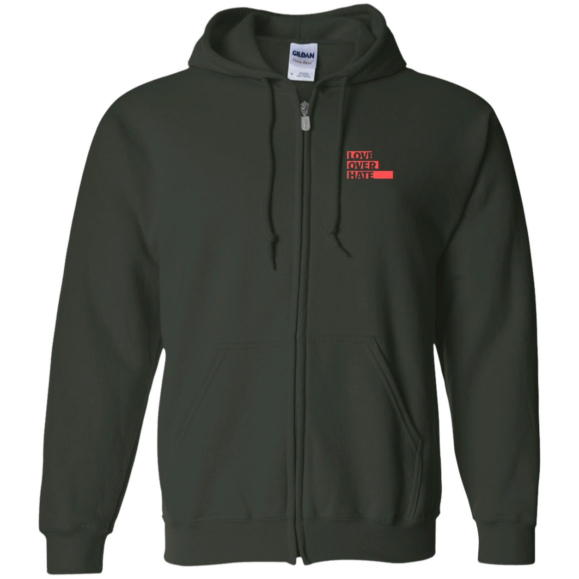 Love over Hate Zip Up Hooded Sweatshirt