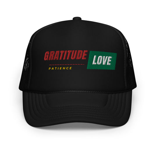 Gratitude Love Patience trucker hat by Amagiri Young